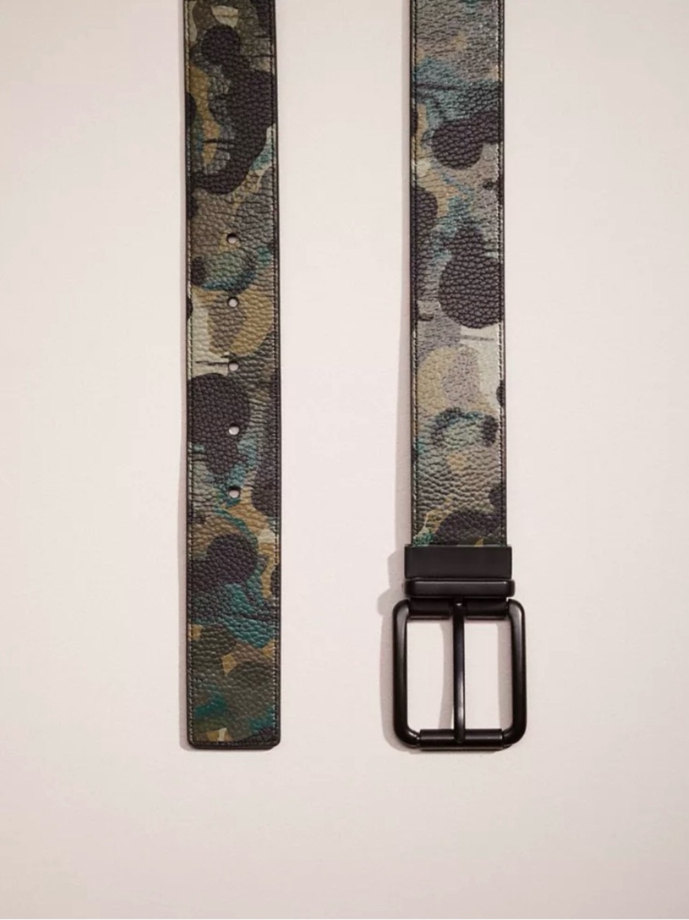 Coach Men's Camouflage Leather Belt - Green/Black Roller Buckle